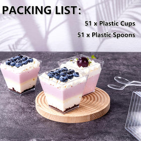 YOUBET BPA-free plastic cups shown for safe, vibrant dessert visuals.