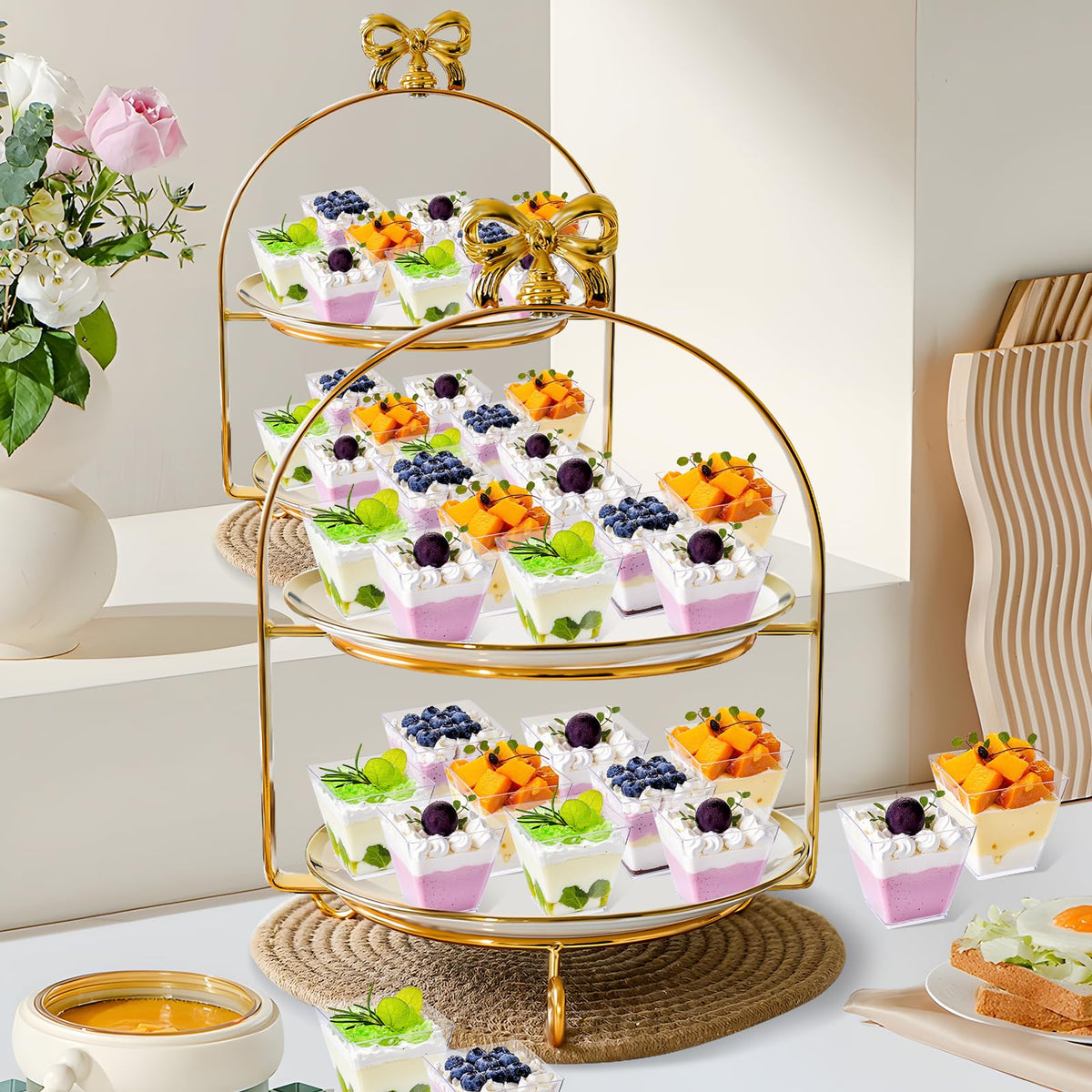 YOUBET catering buffet setup using clear cups for a polished look.