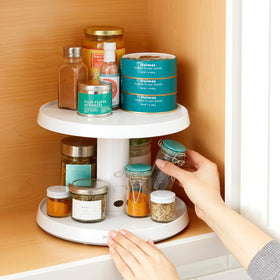 YouCopia Crazy Susan base with 10.5-inch diameter maximizes storage capacity.
