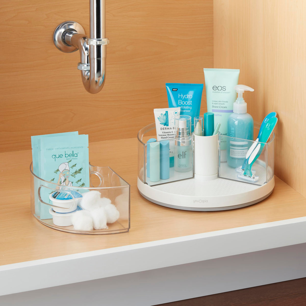 YouCopia Crazy Susan removable bins simplify cleaning and reconfiguration.