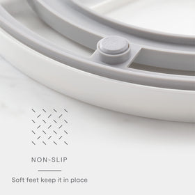 YouCopia Crazy Susan soft non-slip feet protect surfaces during spins.