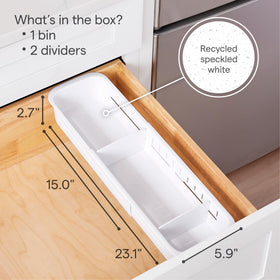 YouCopia DrawerFit adjustable dividers organize top drawer items.