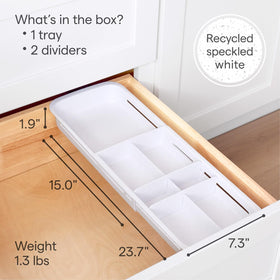 YouCopia DrawerFit fits 15 to 24 inch drawers in either orientation