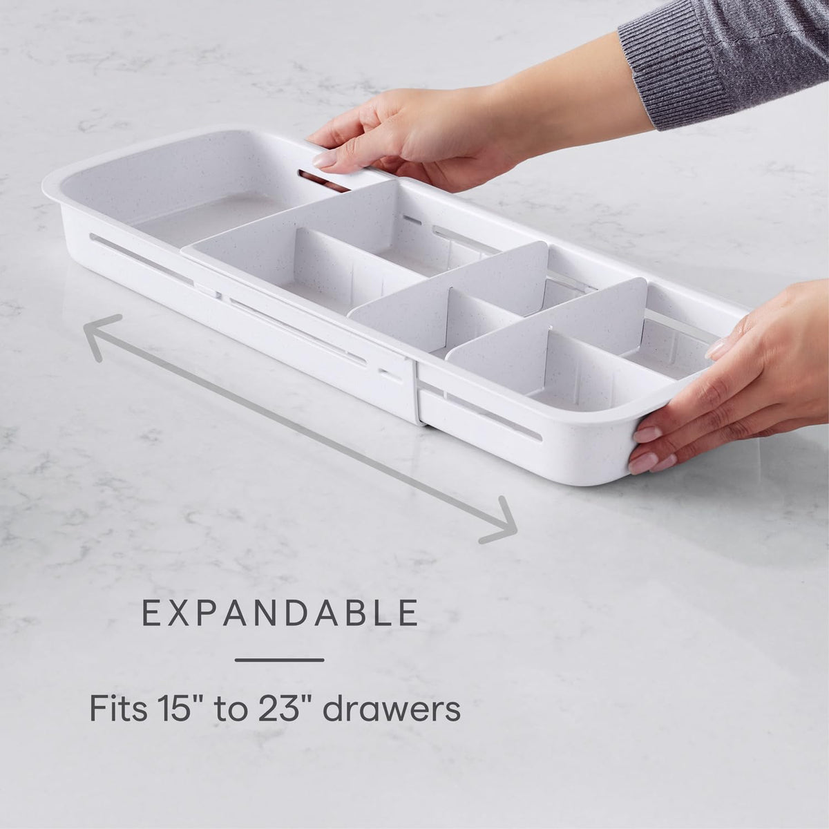 YouCopia DrawerFit divider-adjustable creates custom compartments for utensils and gadgets