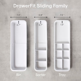 YouCopia DrawerFit speckled white BPA-free recycled plastic is easy to clean.