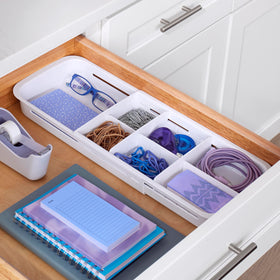 YouCopia DrawerFit speckled white finish adds a clean, cohesive look