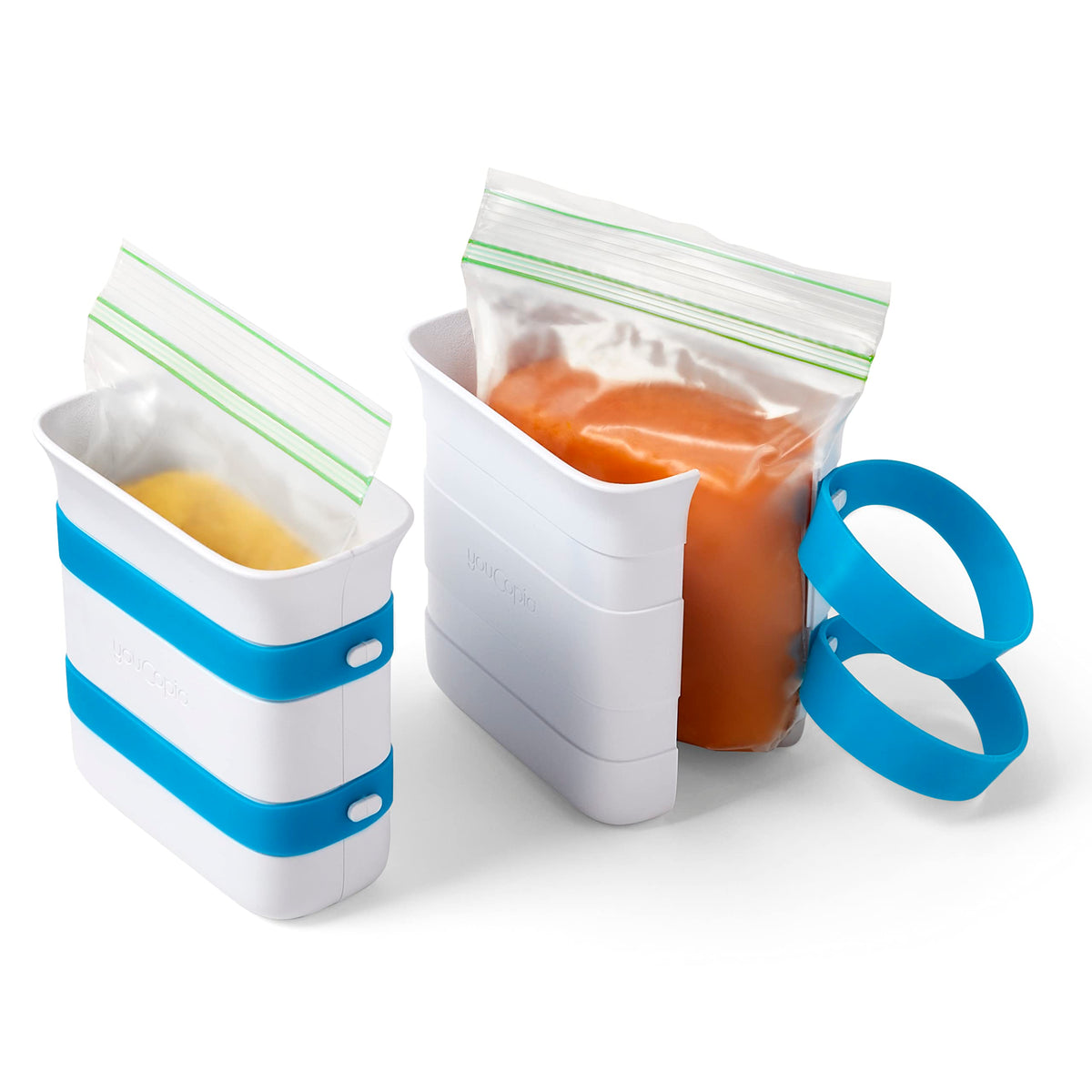 YouCopia FreezeUp filling stand enables mess-free bag loading.