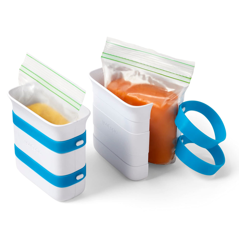YouCopia FreezeUp filling stand enables mess-free bag loading.