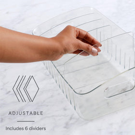 YouCopia FreezeUp adjustable dividers tailor compartments for various items.