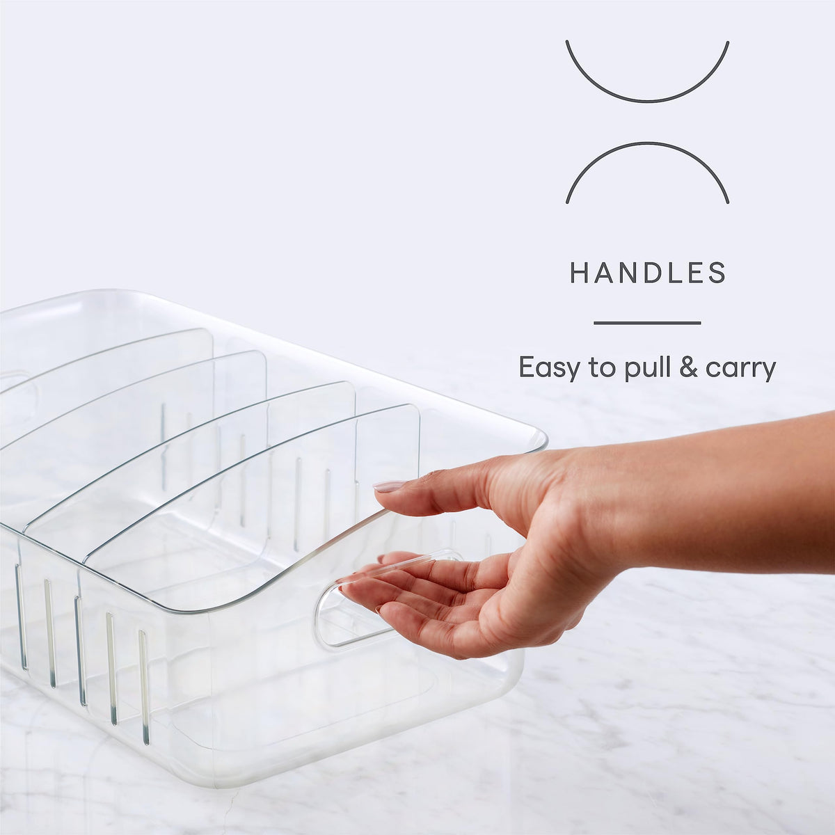 YouCopia FreezeUp sturdy handles provide easy pull-out and transport.