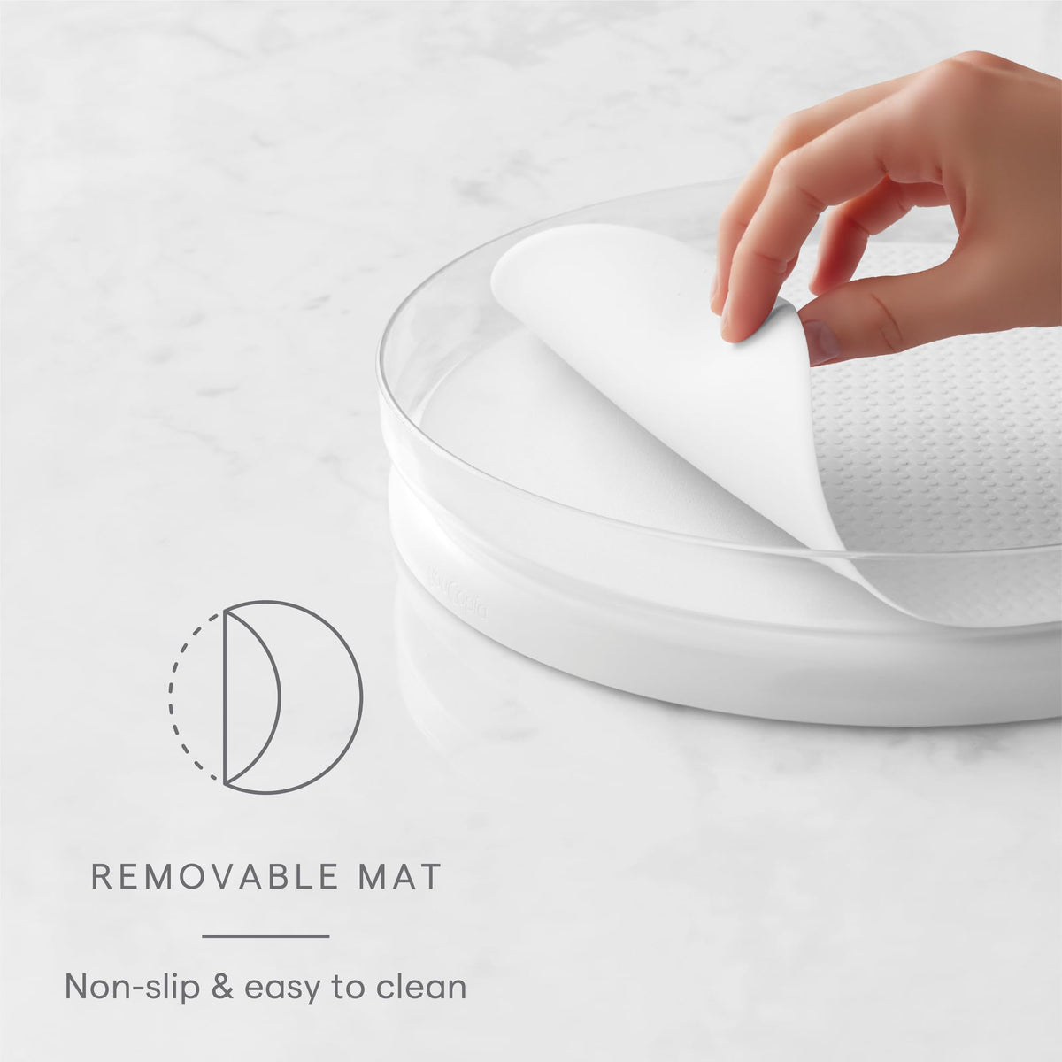 YouCopia FridgeView rotates 360° for easy access and organization.