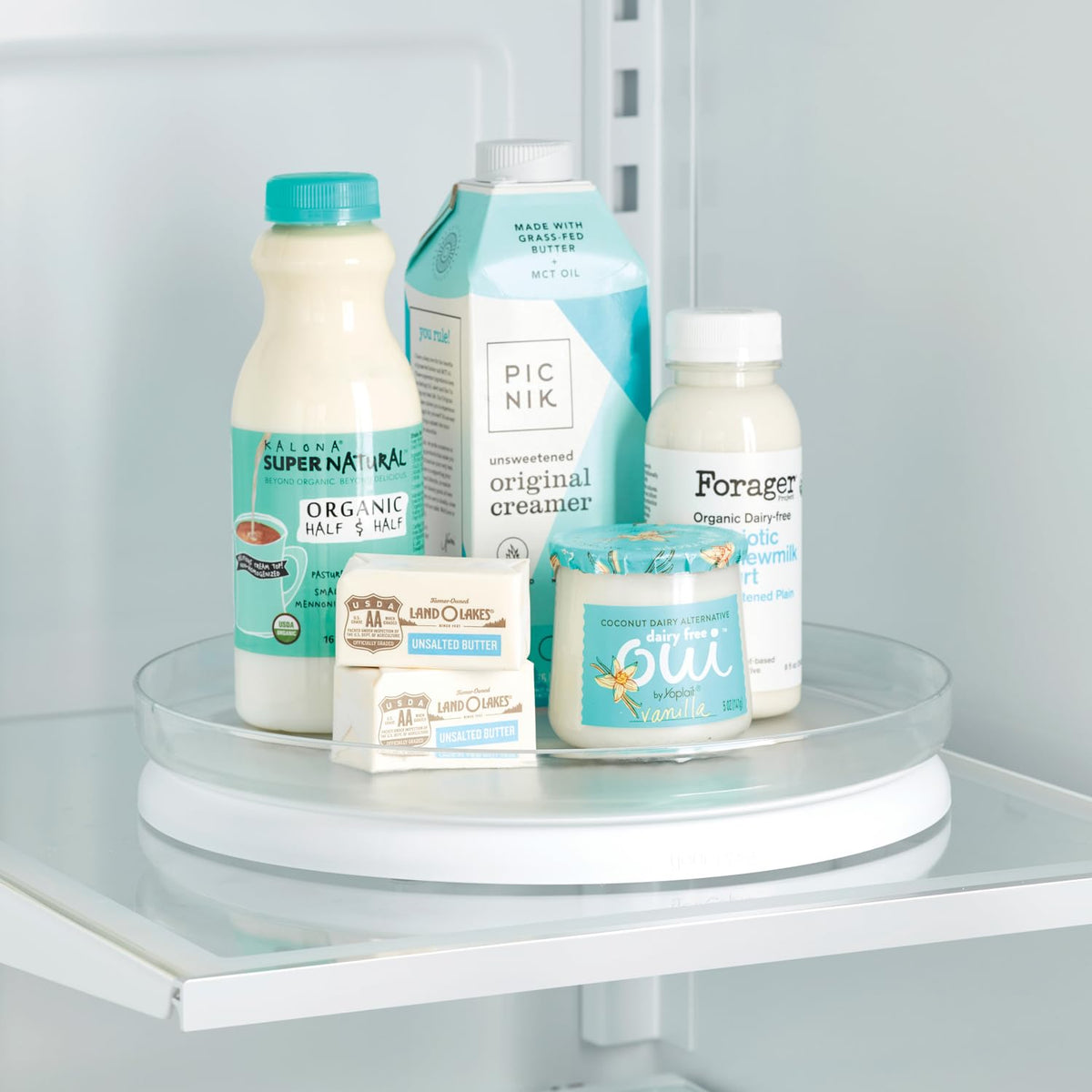 YouCopia FridgeView 10.8-inch diameter fits standard shelves for versatile fridge organization.