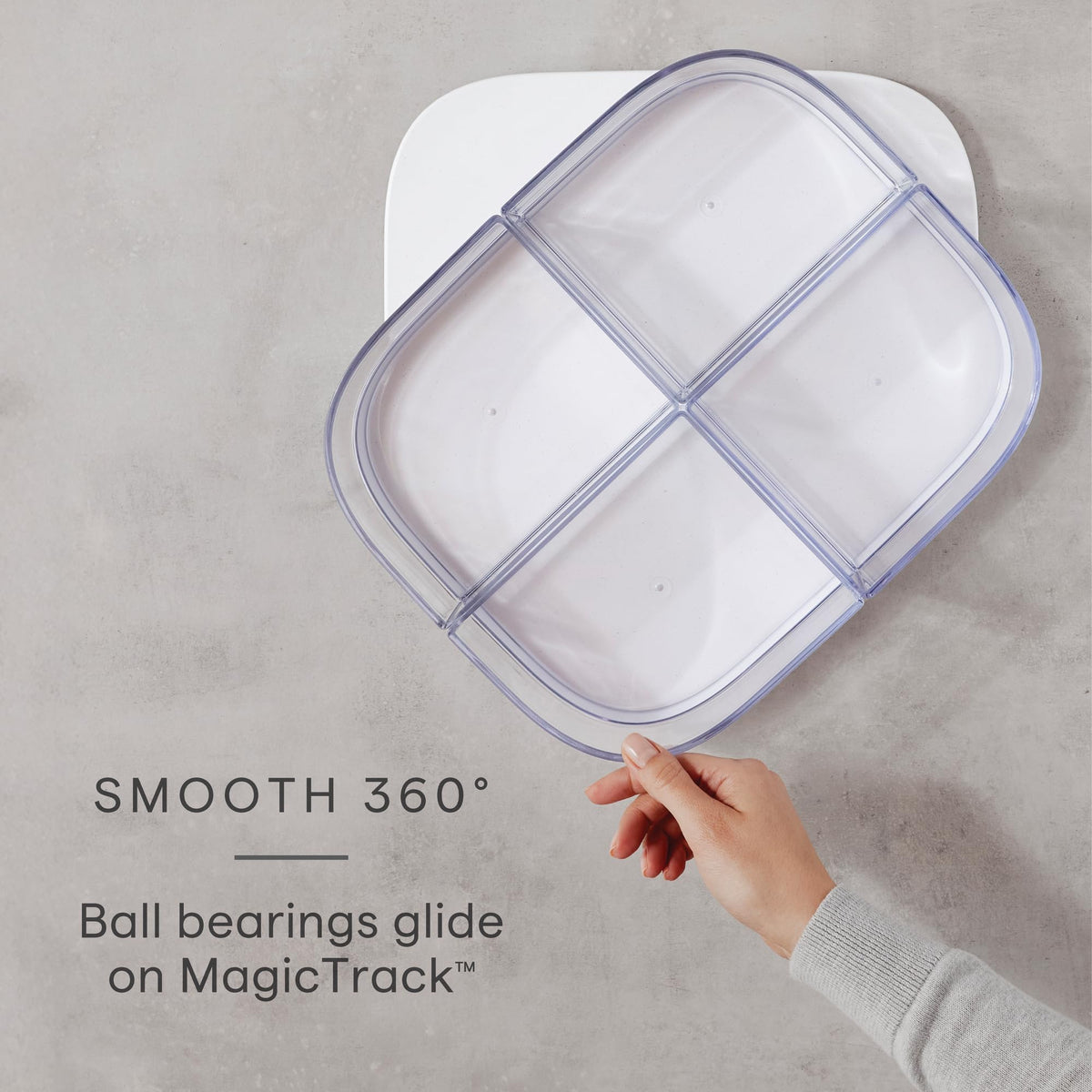 YouCopia MagicTrack 360° spin cabinet organizer helps you reach items at the back.