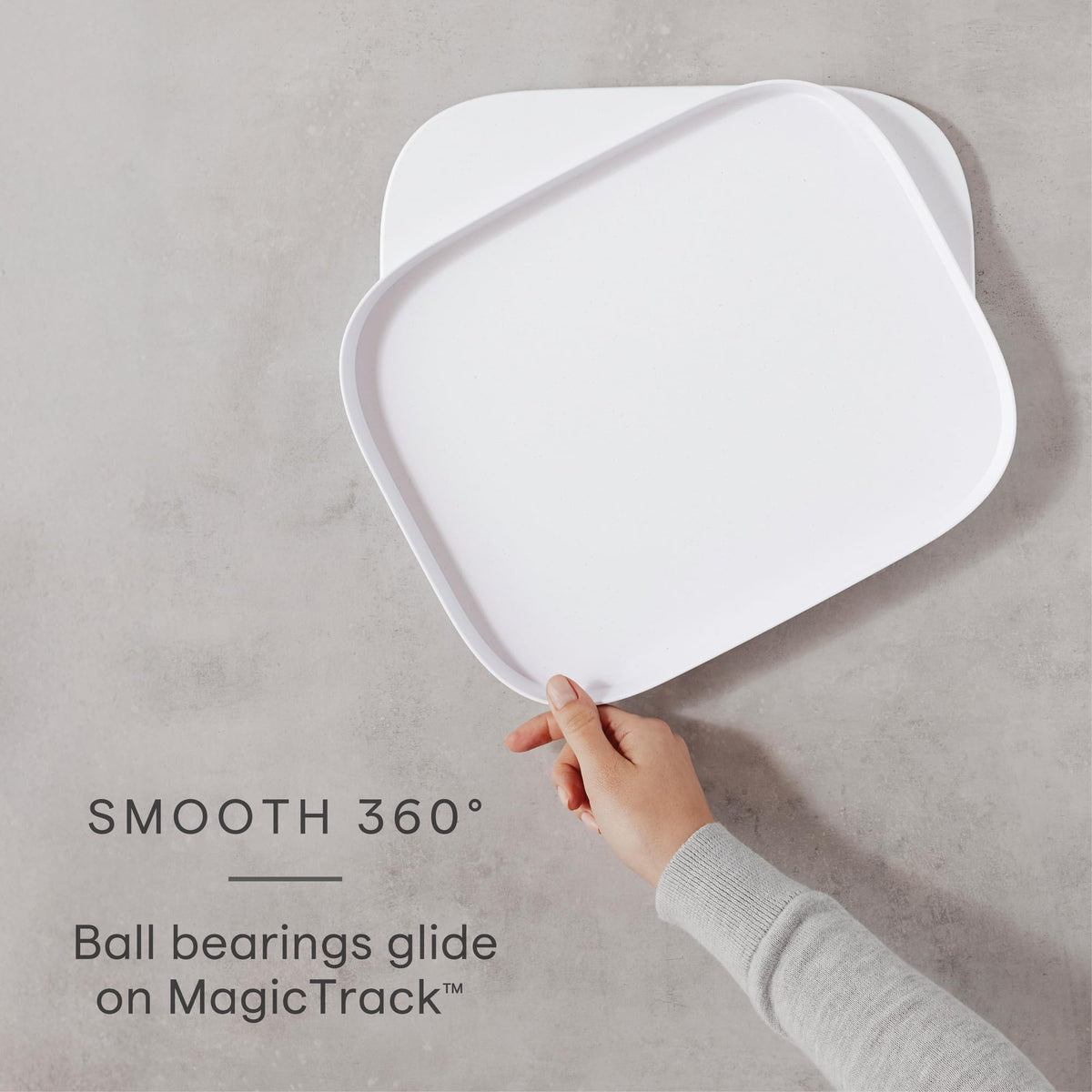 YouCopia MagicTrack side angle showing 360° rotation smooth glide
