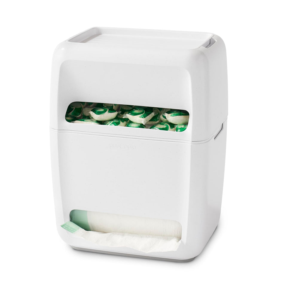 YouCopia SinkSuite pod dispenser angle view shows easy pod access and neat organization.