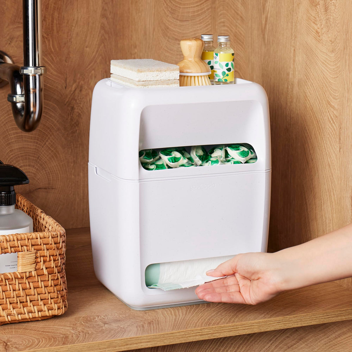 YouCopia SinkSuite stackable design maximizes under-sink space and flexibility.