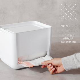 YouCopia SinkSuite trash bag compartment fits standard or club-size rolls for easy access.