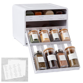 YouCopia SpiceStack drawer pull down for quick spice access.
