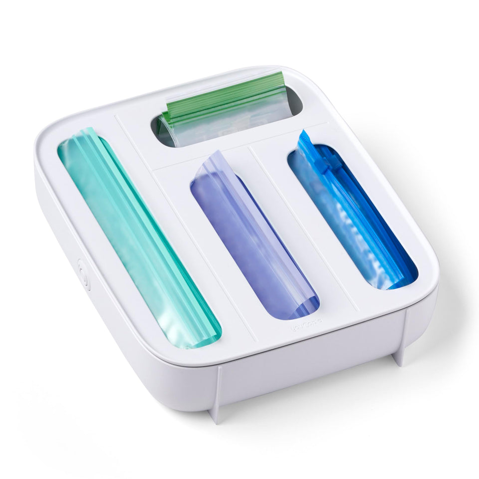 YouCopia StoraBag drawer dispenser in a tidy kitchen drawer.