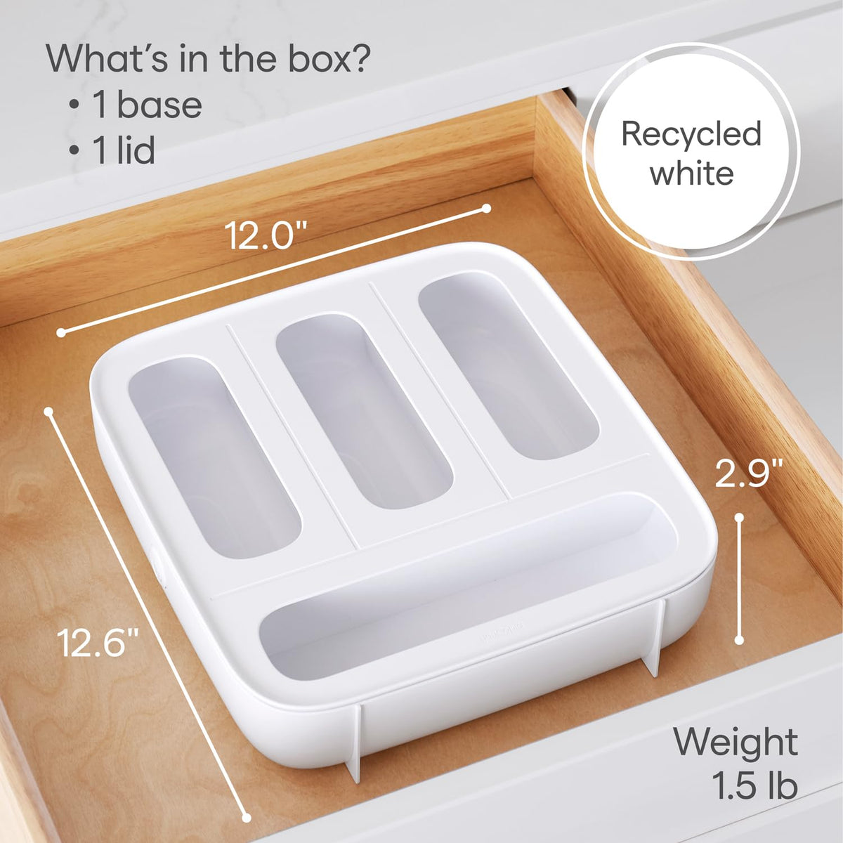 YouCopia Storabag flexible storage fits in drawers or cabinets for versatile placement.