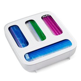 YouCopia Storabag four-slot dispenser in a drawer keeps bags organized and accessible.