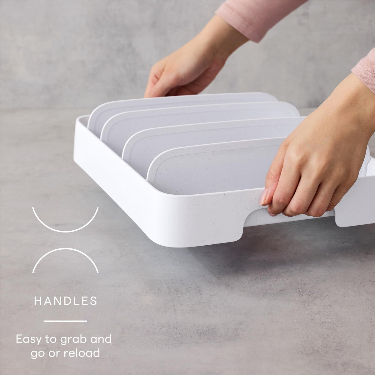 YouCopia StoraLid lids in a row for easy selection during meal prep.