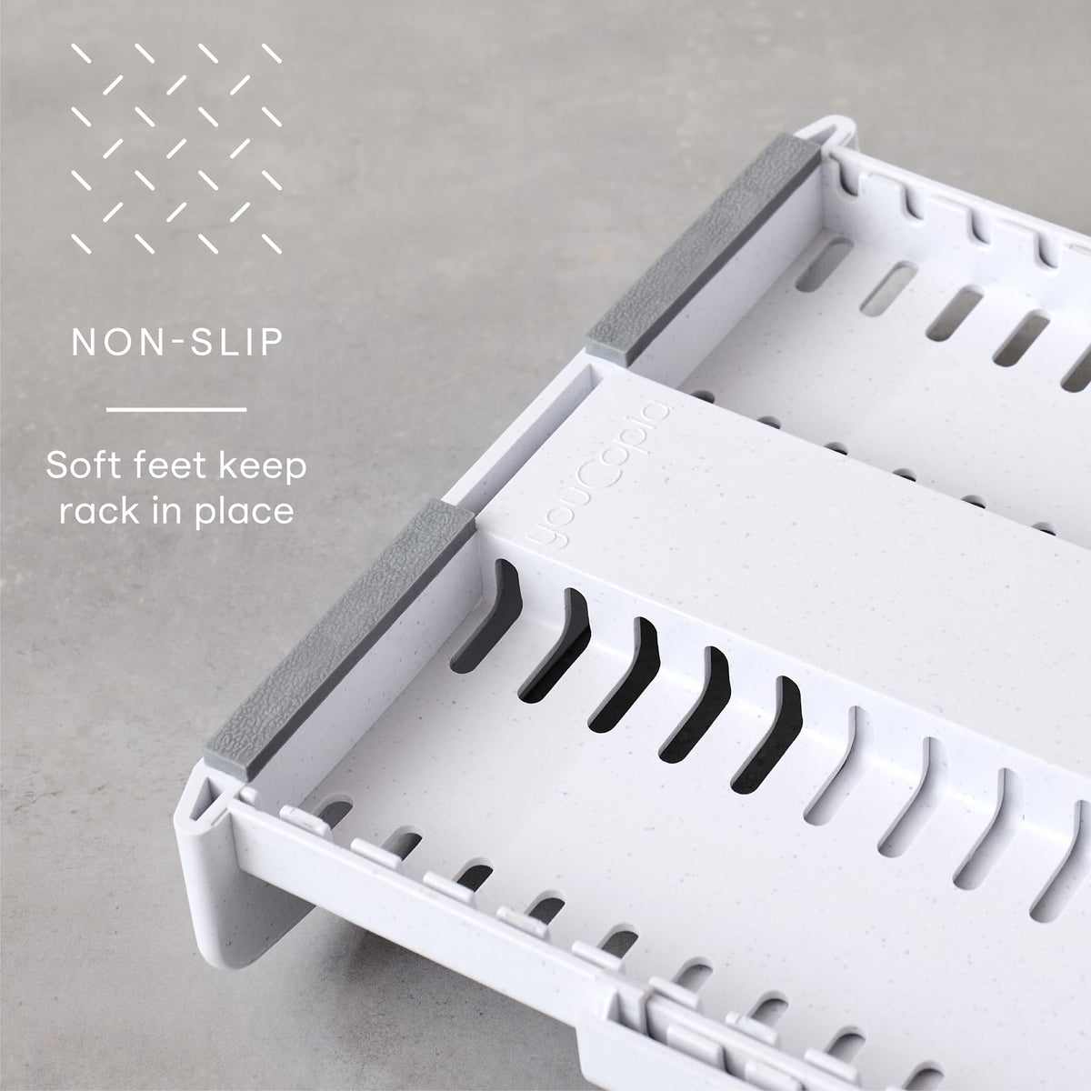 YouCopia StoreMore adjustable dividers organize pans upright for easy selection