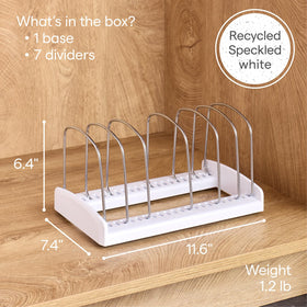 YouCopia StoreMore Bakeware Rack front view shows adjustable dividers for versatile storage.