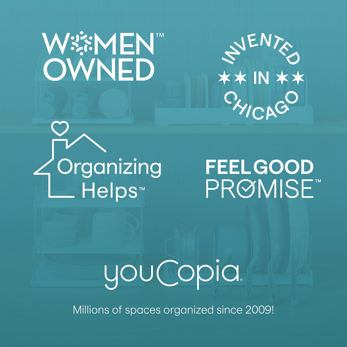 YouCopia StoreMore Bakeware Rack protects bakeware with coated dividers from scratches.