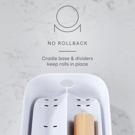 YouCopia StoraRoll Dispenser safety cutter glides for clean cuts.