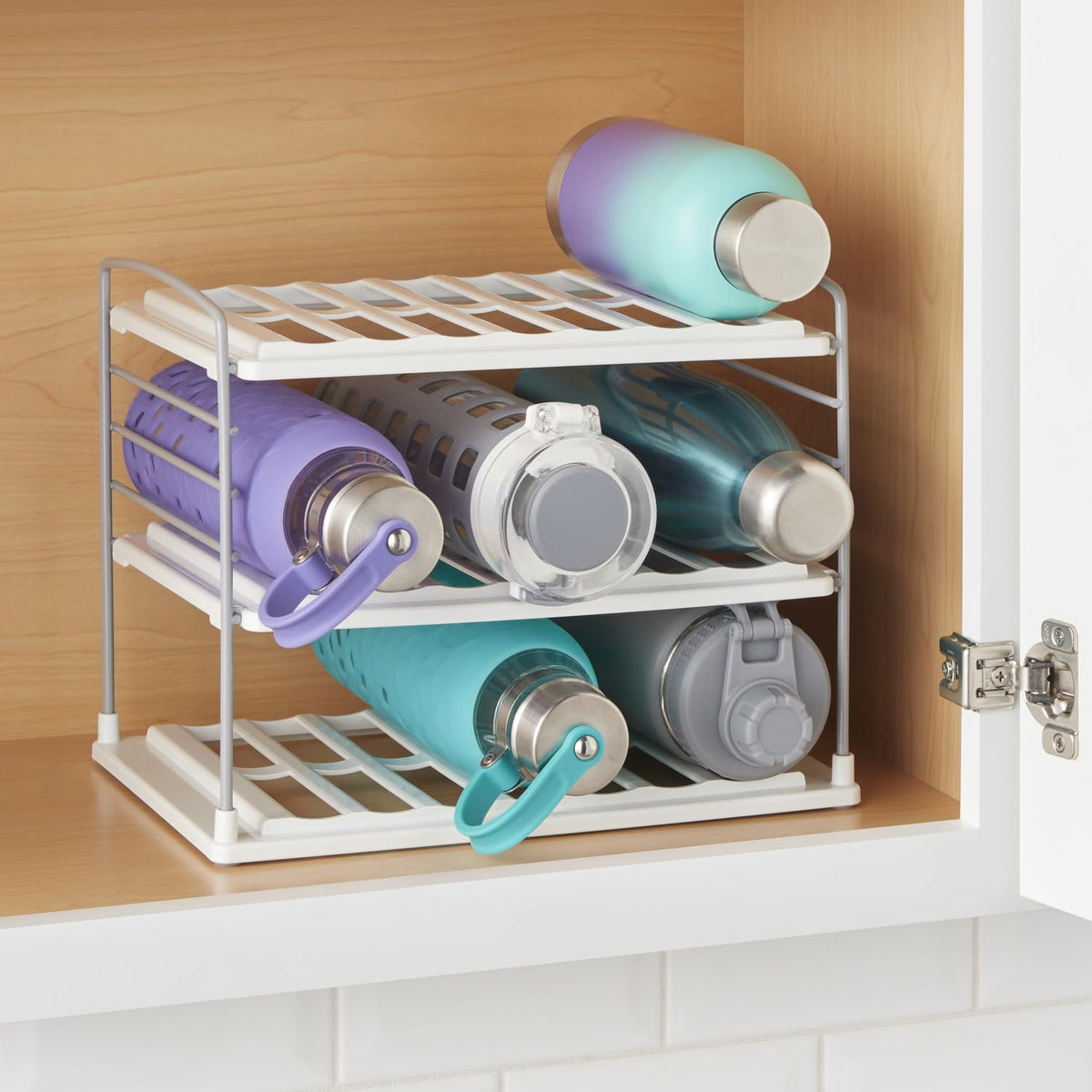 YouCopia UpSpace fits standard cabinets for compact storage.