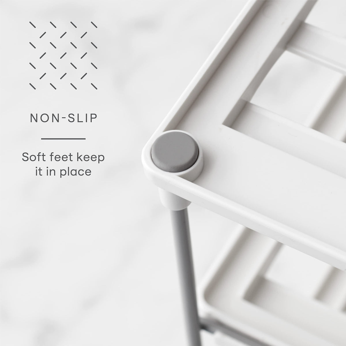 YouCopia UpSpace non-slip feet stabilize the unit during use.