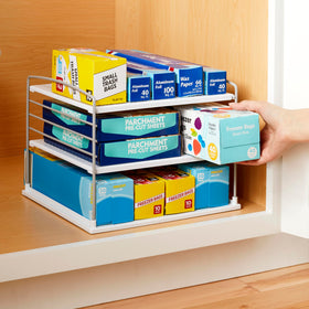 YouCopia UpSpace cabinet dimensions fit standard cabinets for versatile storage.