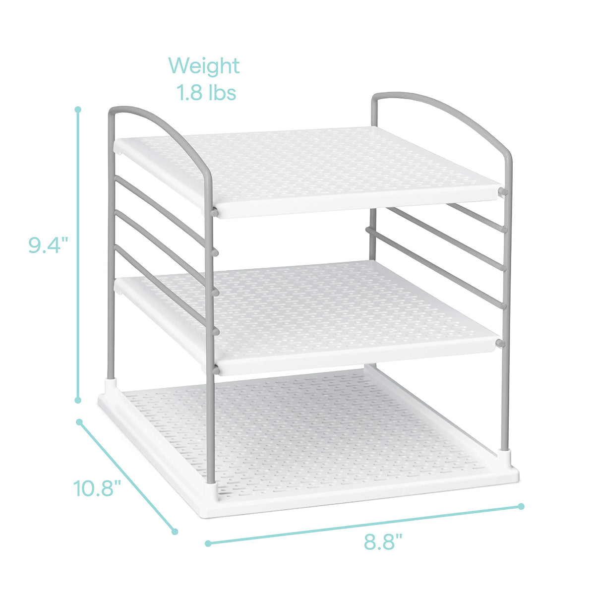YouCopia UpSpace non-slip feet prevent sliding on smooth cabinet surfaces.