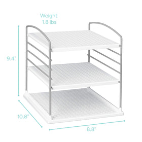 YouCopia UpSpace non-slip feet prevent sliding on smooth cabinet surfaces.