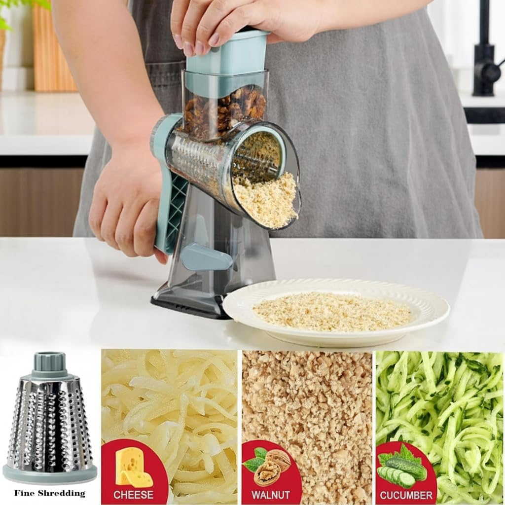 YOUCZON rotary cheese grater on marble counter showing suction base.