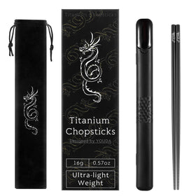 Youda titanium chopsticks with Loong pattern, ultra-light for travel meals.