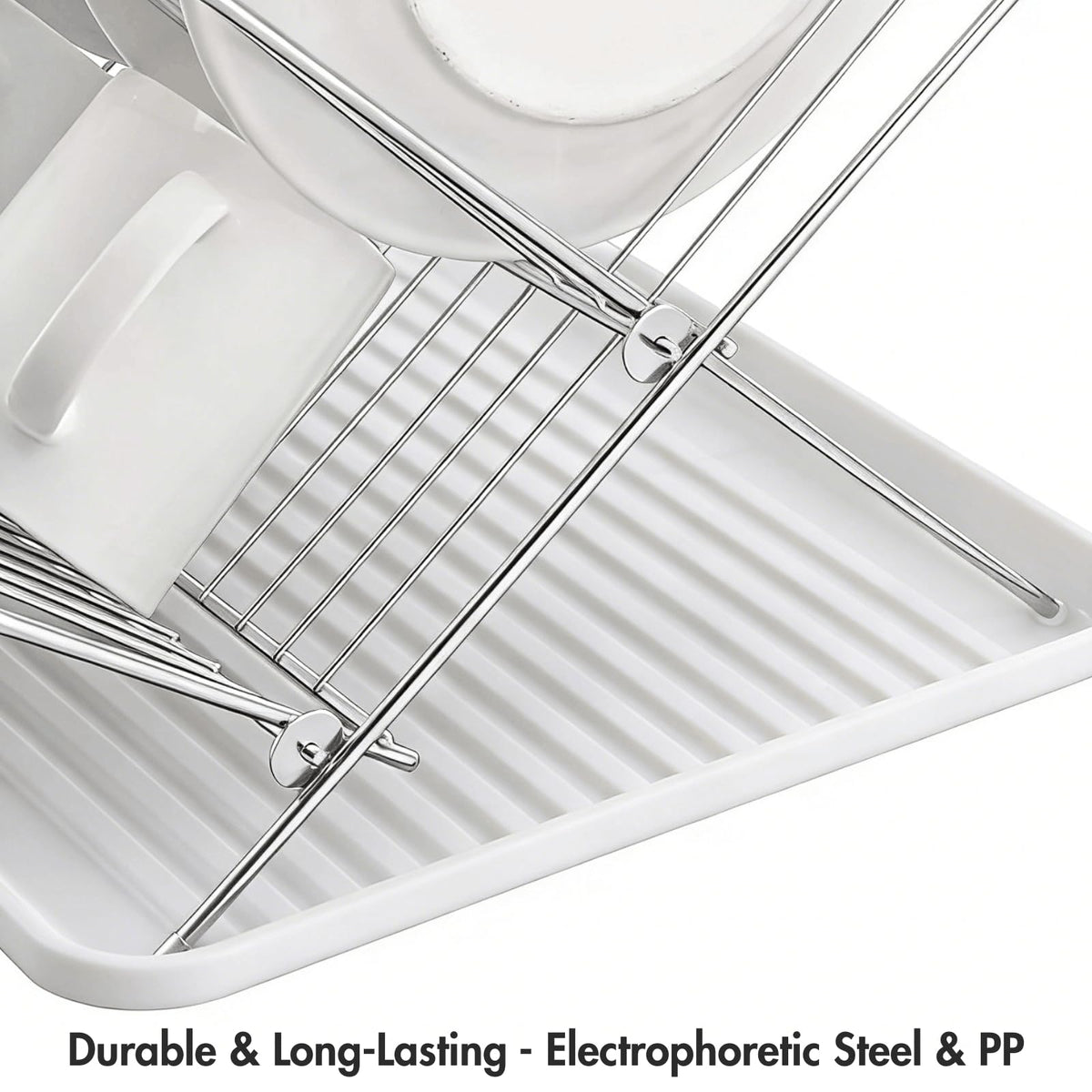 Youeon 2-tier drainer fits plates, mugs, and pans for compact drying
