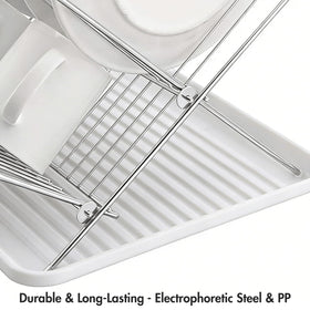 Youeon 2-tier drainer fits plates, mugs, and pans for compact drying