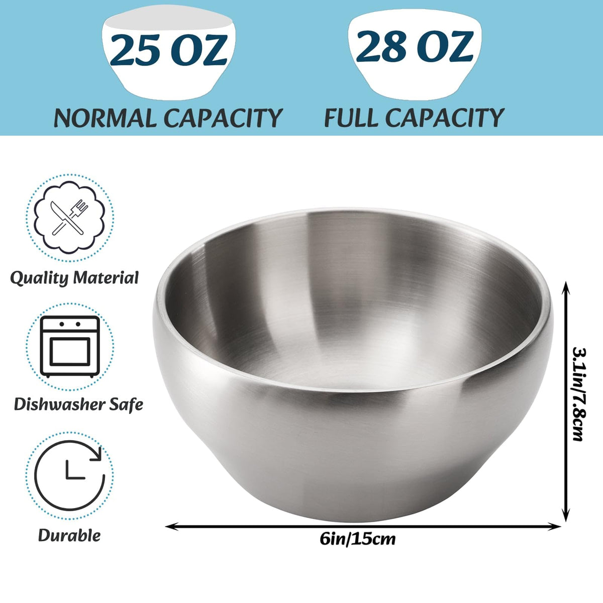 Youeon 28oz double-wall insulated bowl interior view keeps hot or cold foods balanced.