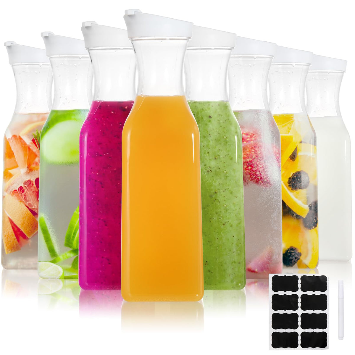 YOUEON 8-pack 50 oz carafes with lids and labels for easy beverage service