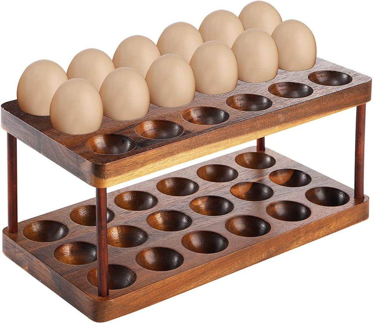 YOUEON Acacia wooden egg holder overview with rustic charm and ample storage