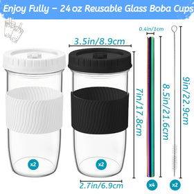Youeon 4-pack black 24 oz boba cups with lids and sleeves