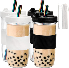 Youeon 4-pack white 24 oz boba cups with lids and sleeves