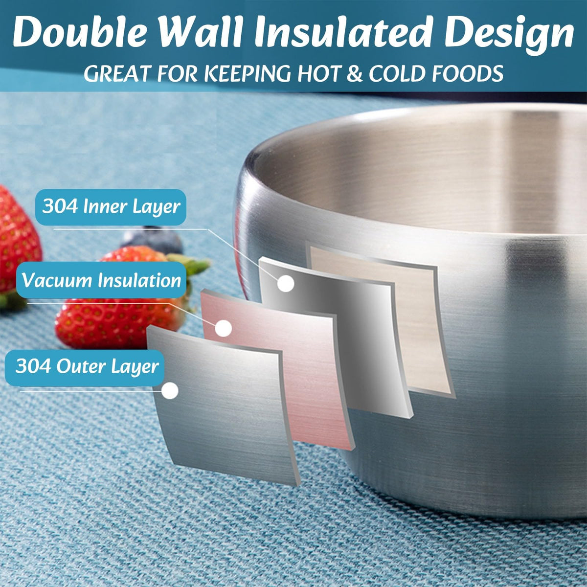 Youeon brushed SUS304 stainless steel bowls, 6-inch size, durable and food-safe.