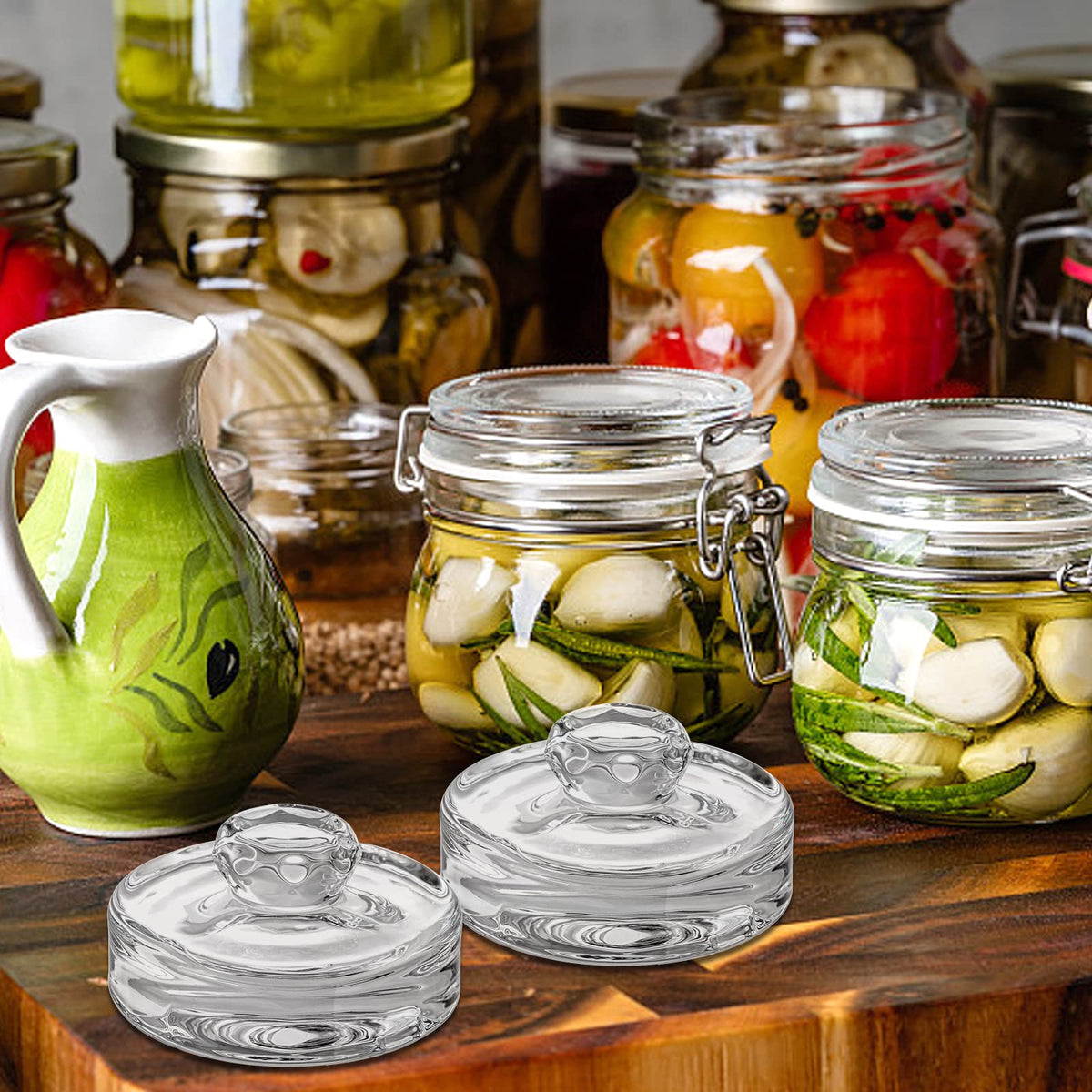 Youeon dishwasher-safe fermentation weights simplify cleanup after batches.