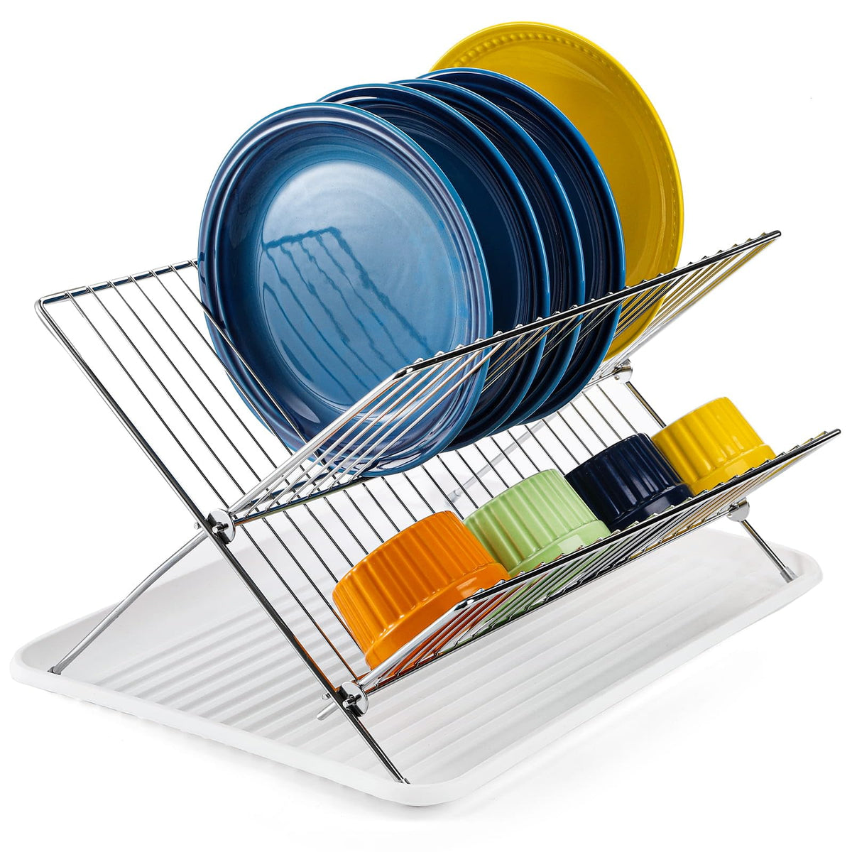 Youeon foldable dish drying rack with drip tray keeps counters dry and organized