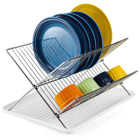 Youeon foldable dish drying rack with drip tray keeps counters dry and organized