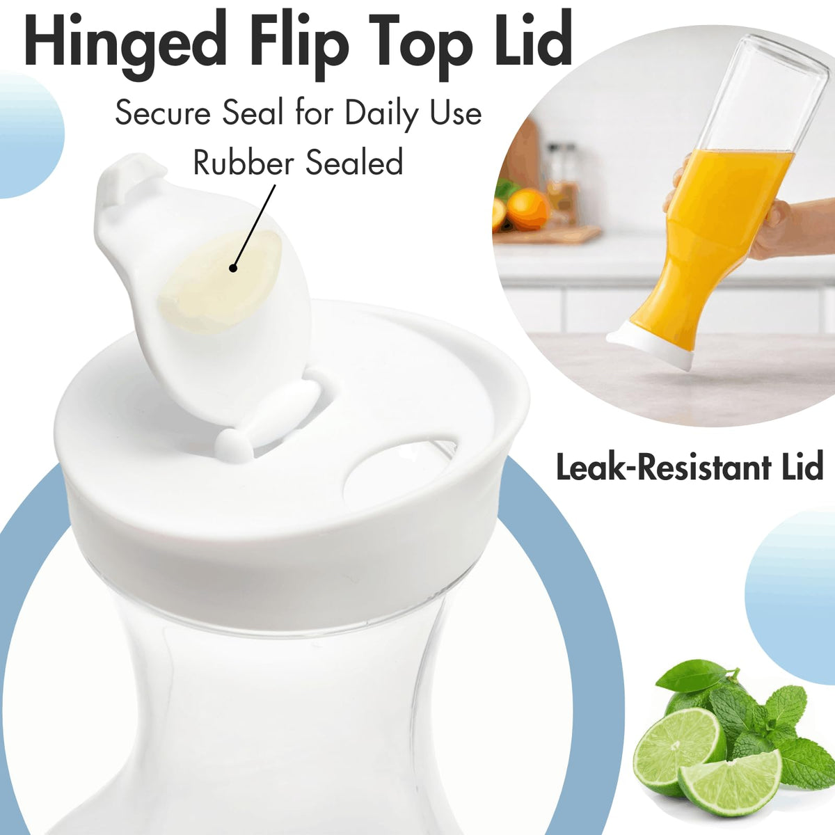 Leak-proof flip-top lid with rubber seal on YOUEON carafe