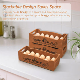 Youeon farmhouse-style egg storage on countertop with handle.